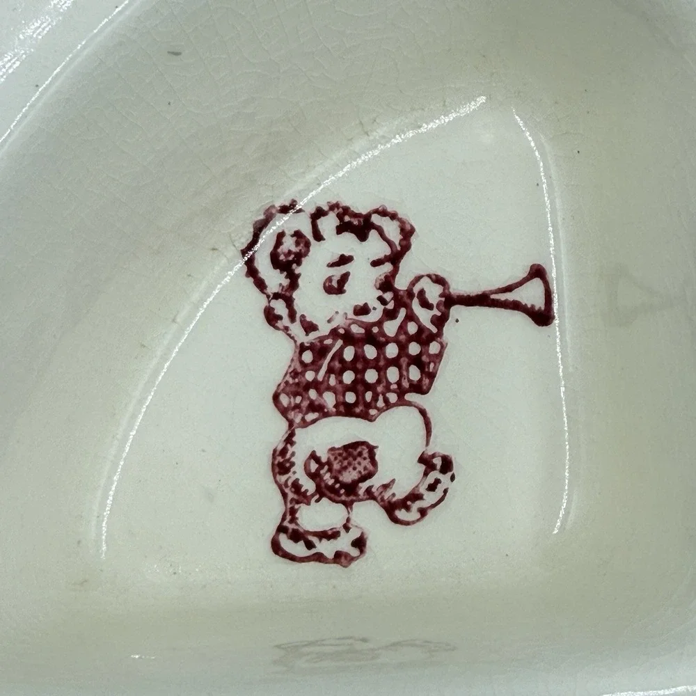 Vintage Baby Warming Dish Bowl Ceramic Pink Bears 1940s With Cork Plug